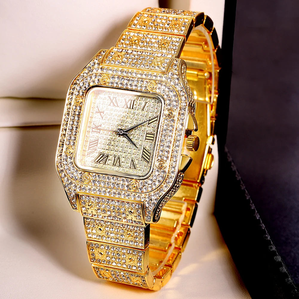 Ensemble Montre Chaîne Cubaine Iced Out - Collier Bracelet