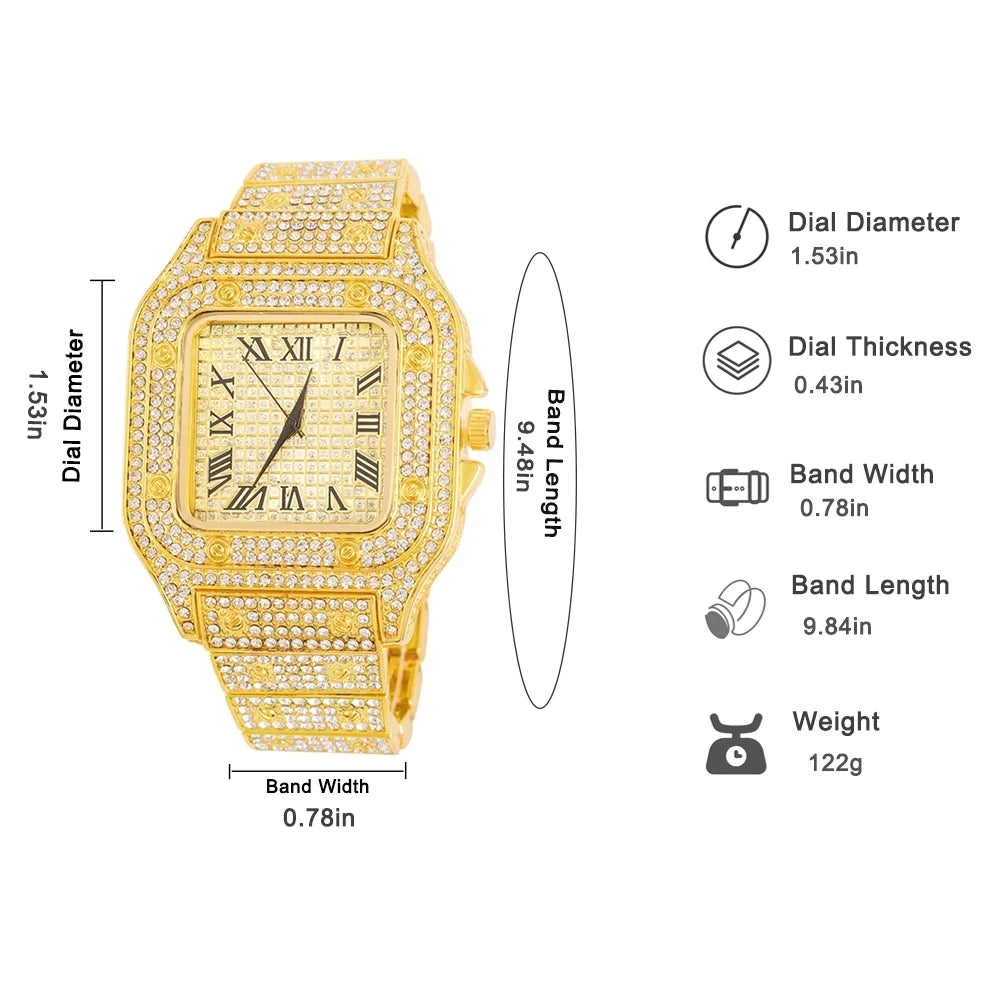 Ensemble Montre Chaîne Cubaine Iced Out - Collier Bracelet