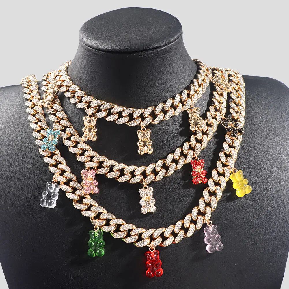 Collier Ours Acrylique Iced Out - Chaîne Cubaine Femme