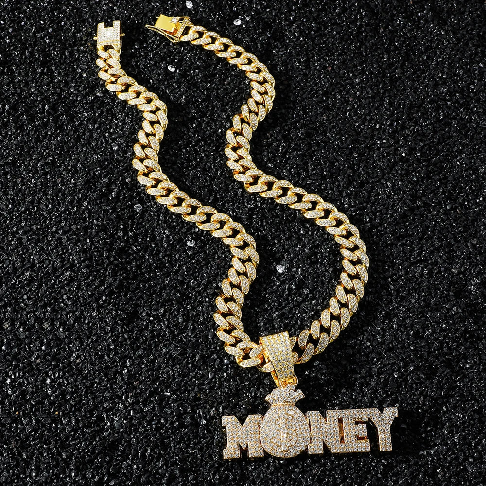 Collier Money Bag Iced Out - Collier Hip Hop Cubain