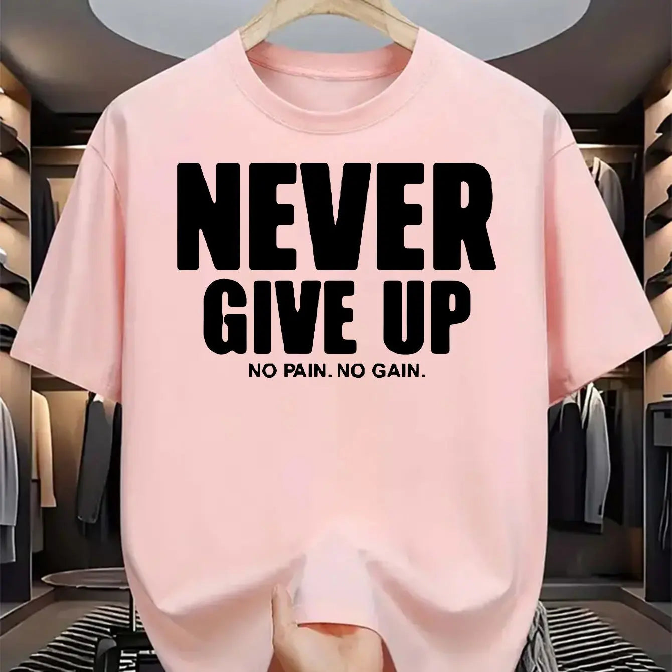 T-Shirt Homme “Never Give Up” – 100 % Coton Loose & Casual Été