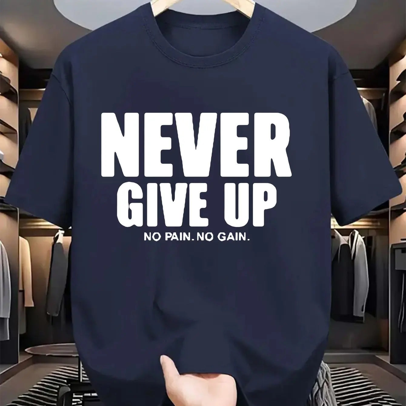 T-Shirt Homme “Never Give Up” – 100 % Coton Loose & Casual Été