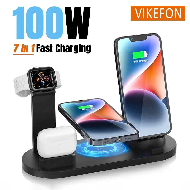 Station de Charge Sans Fil 7-en-1 100W – Compatible iPhone, Apple Watch & AirPods