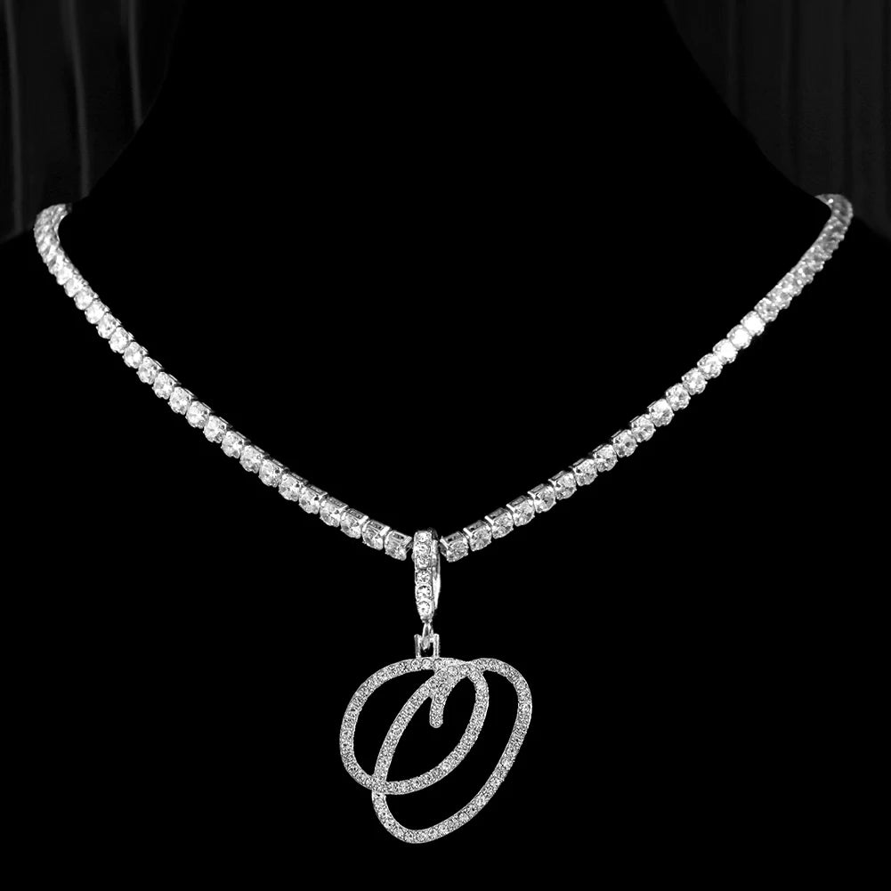 Collier Initiale Cursive Zircon CZ  - Collier Hip Hop Cursif