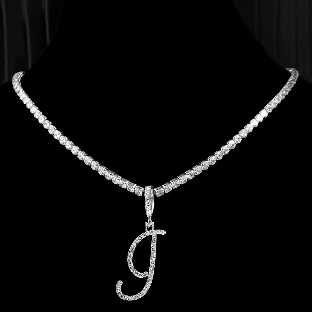 Collier Initiale Cursive Zircon CZ  - Collier Hip Hop Cursif