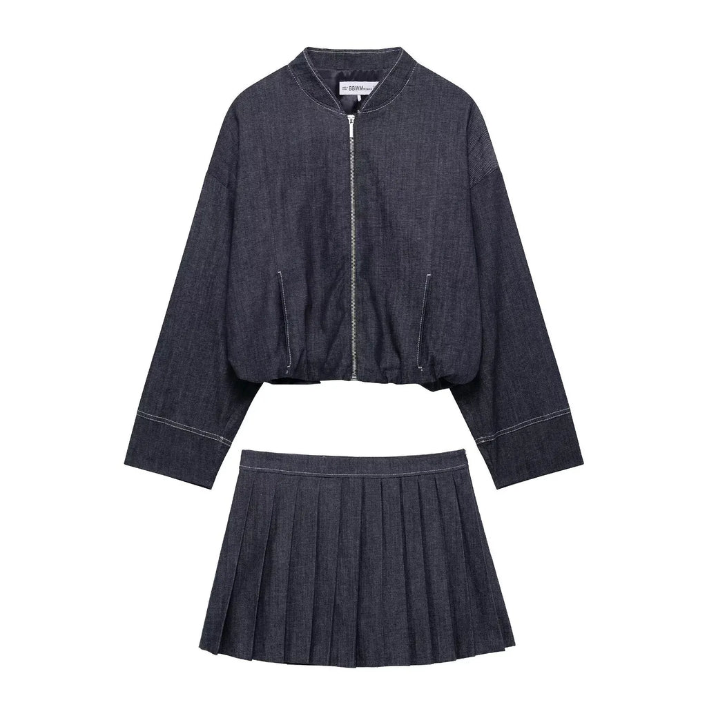 Veste Bomber Denim Femme - Col Montant Zippée Style Ballon