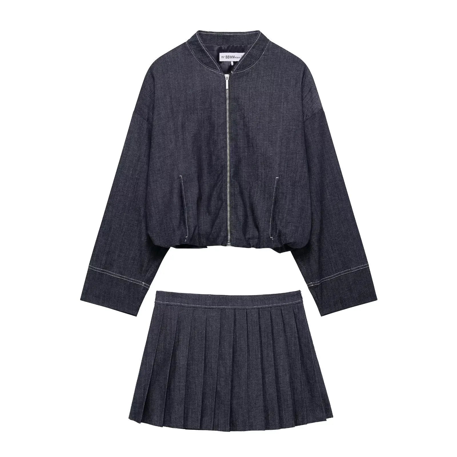 Veste Bomber Denim Femme - Col Montant Zippée Style Ballon