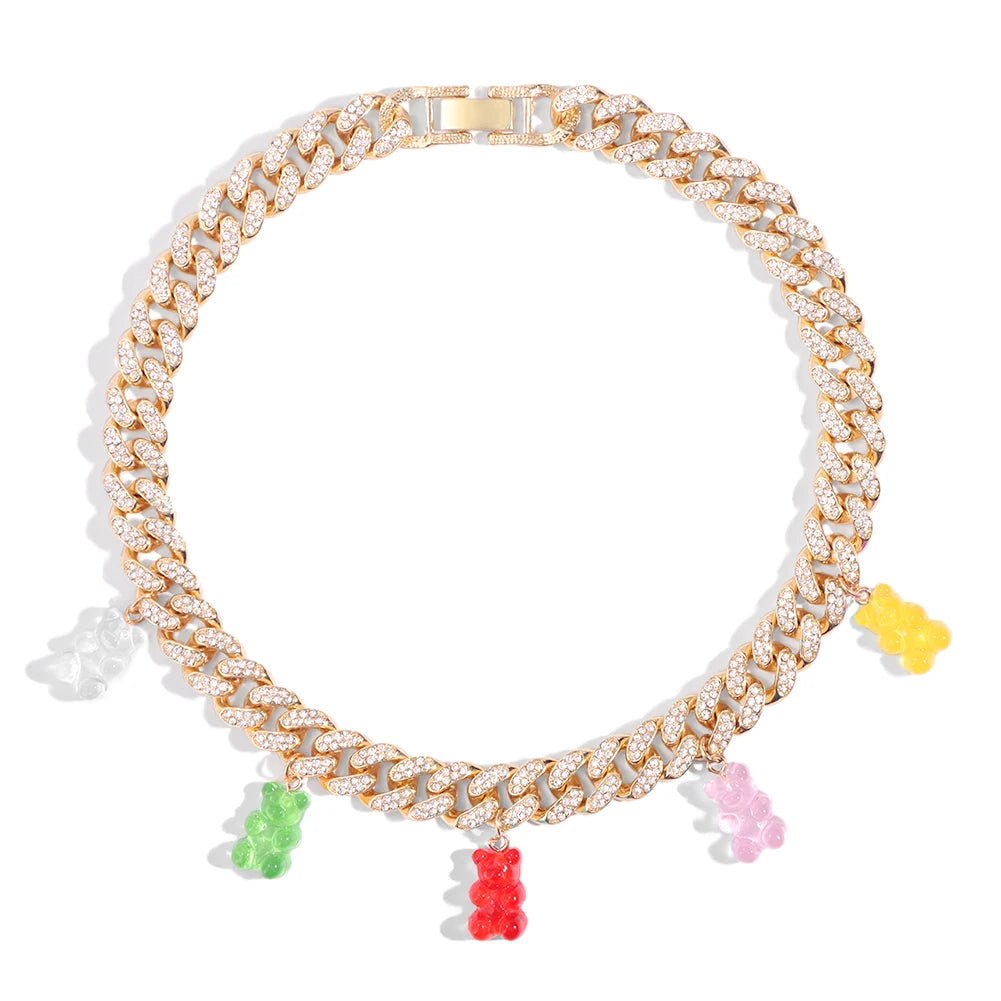 Collier Ours Acrylique Iced Out - Chaîne Cubaine Femme