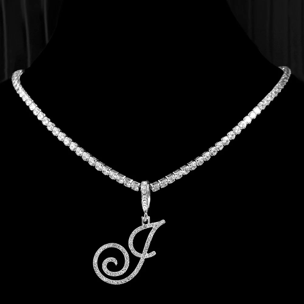 Collier Initiale Cursive Zircon CZ  - Collier Hip Hop Cursif