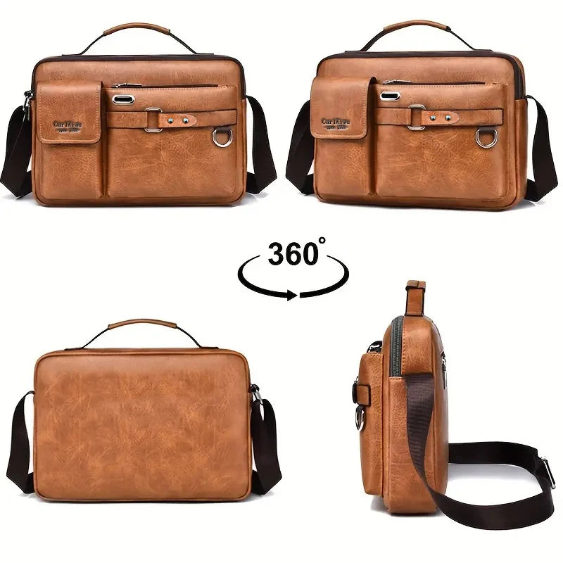 Men's Retro Messenger Bag with Waterproof Design, Large Capacity Laptop Briefcase for Office Work, Travel and School