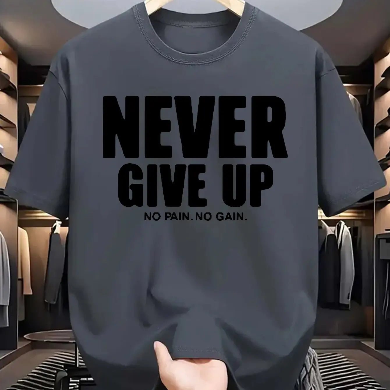 T-Shirt Homme “Never Give Up” – 100 % Coton Loose & Casual Été