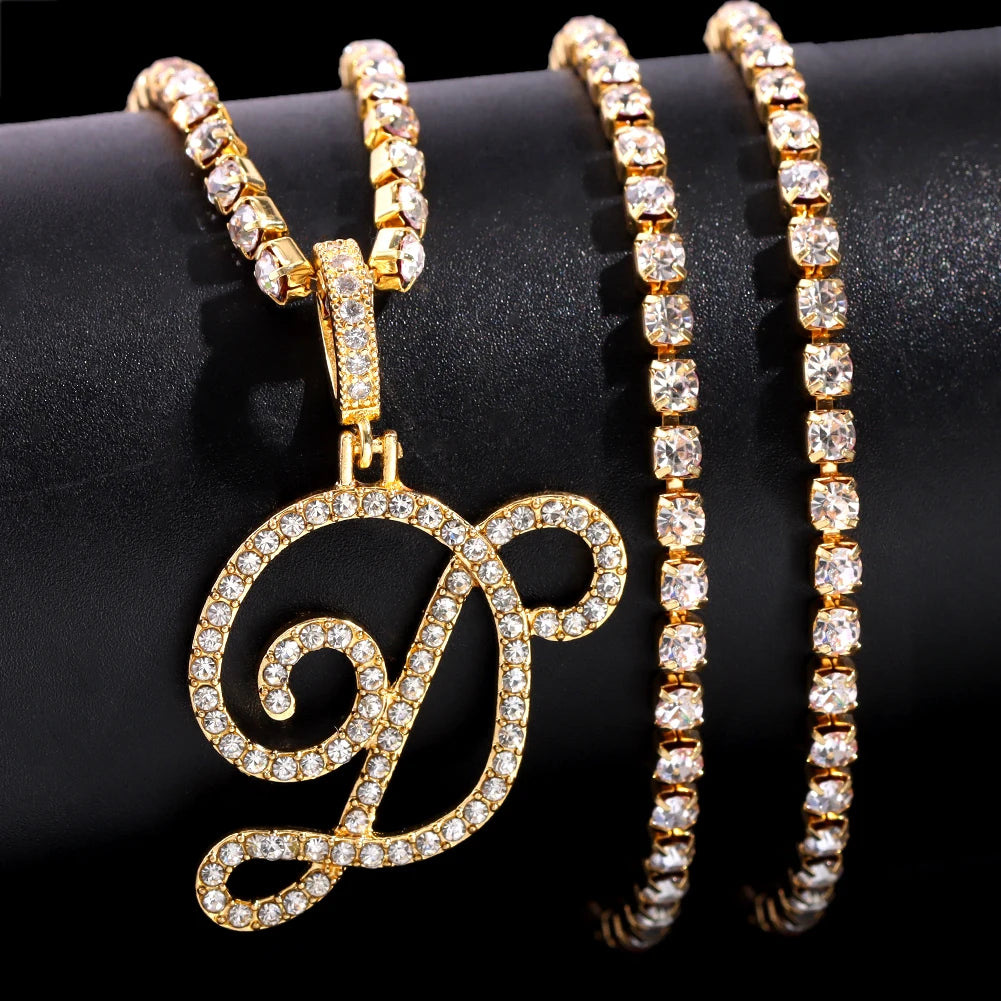 Collier Initiale Cursive A-Z Cristal - Pendentif Femme