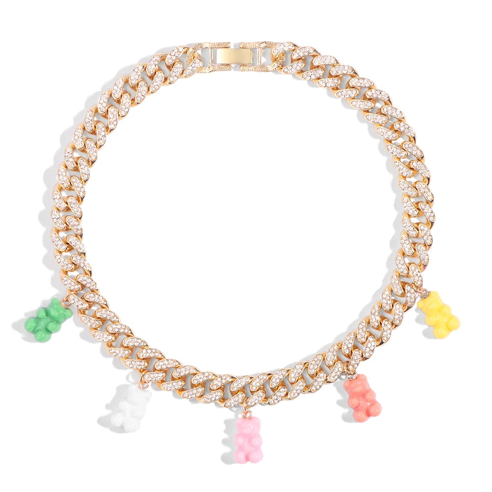 Collier Ours Acrylique Iced Out - Chaîne Cubaine Femme