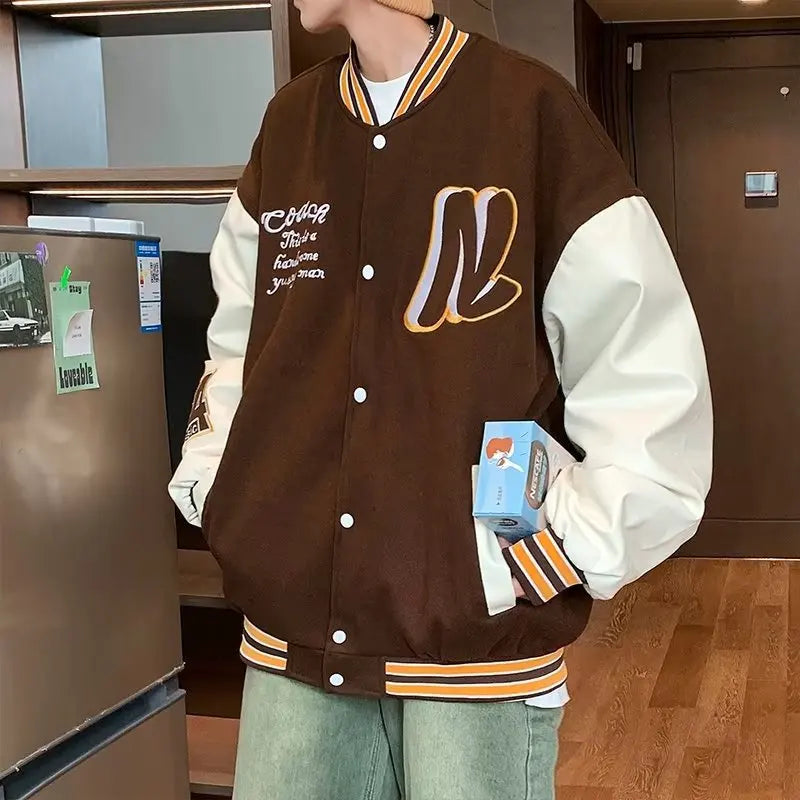 Blouson Teddy Broderie unisexe - Streetwear Loose Printemps