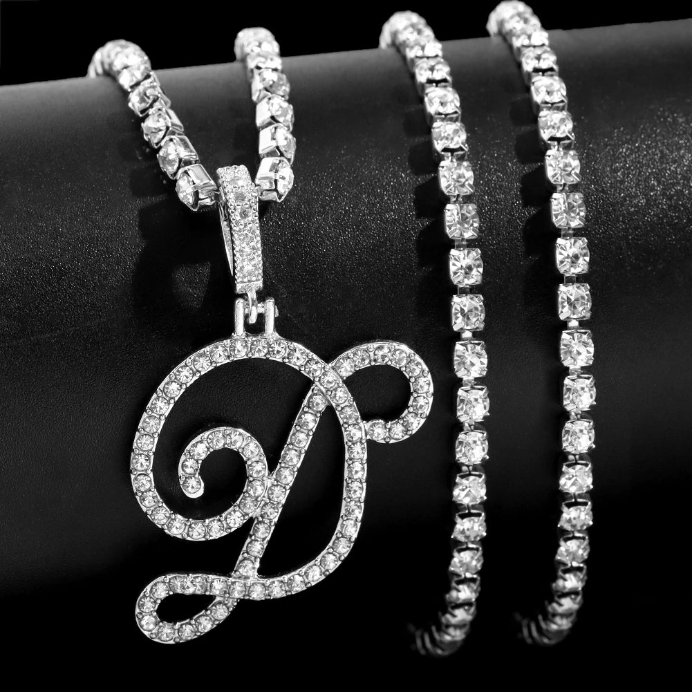 Collier Initiale Cursive A-Z Cristal - Pendentif Femme