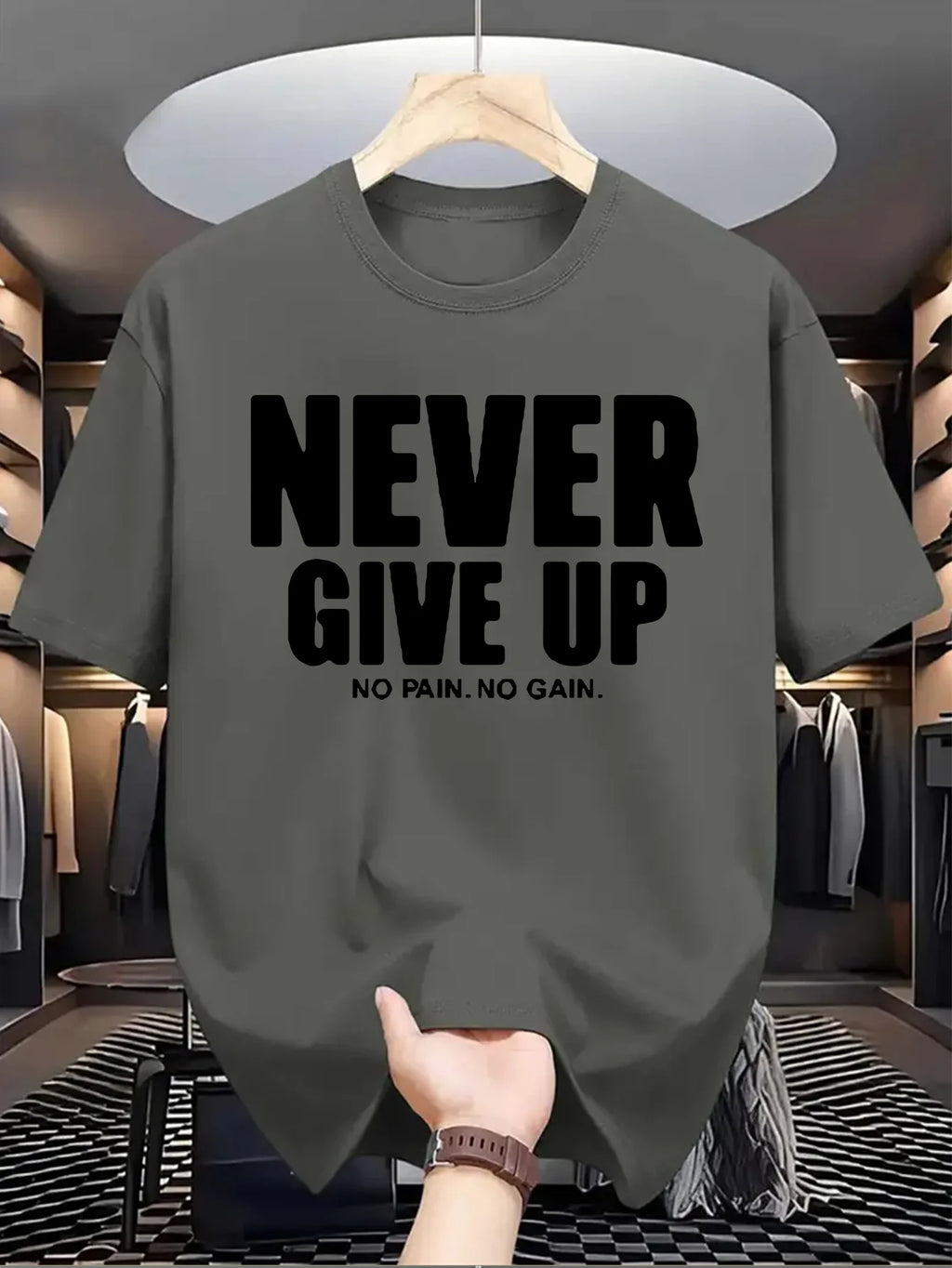 T-Shirt Homme “Never Give Up” – 100 % Coton Loose & Casual Été
