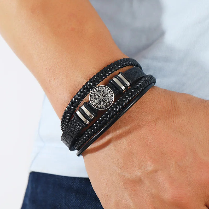 Bracelet Homme Cuir Tressé Multicouche – Style Tendance & Vintage