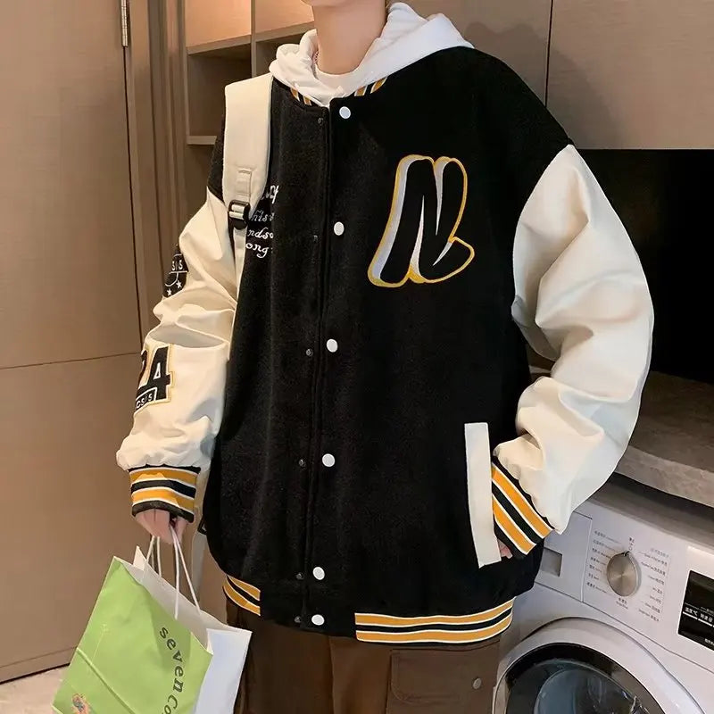 Blouson Teddy Broderie unisexe - Streetwear Loose Printemps