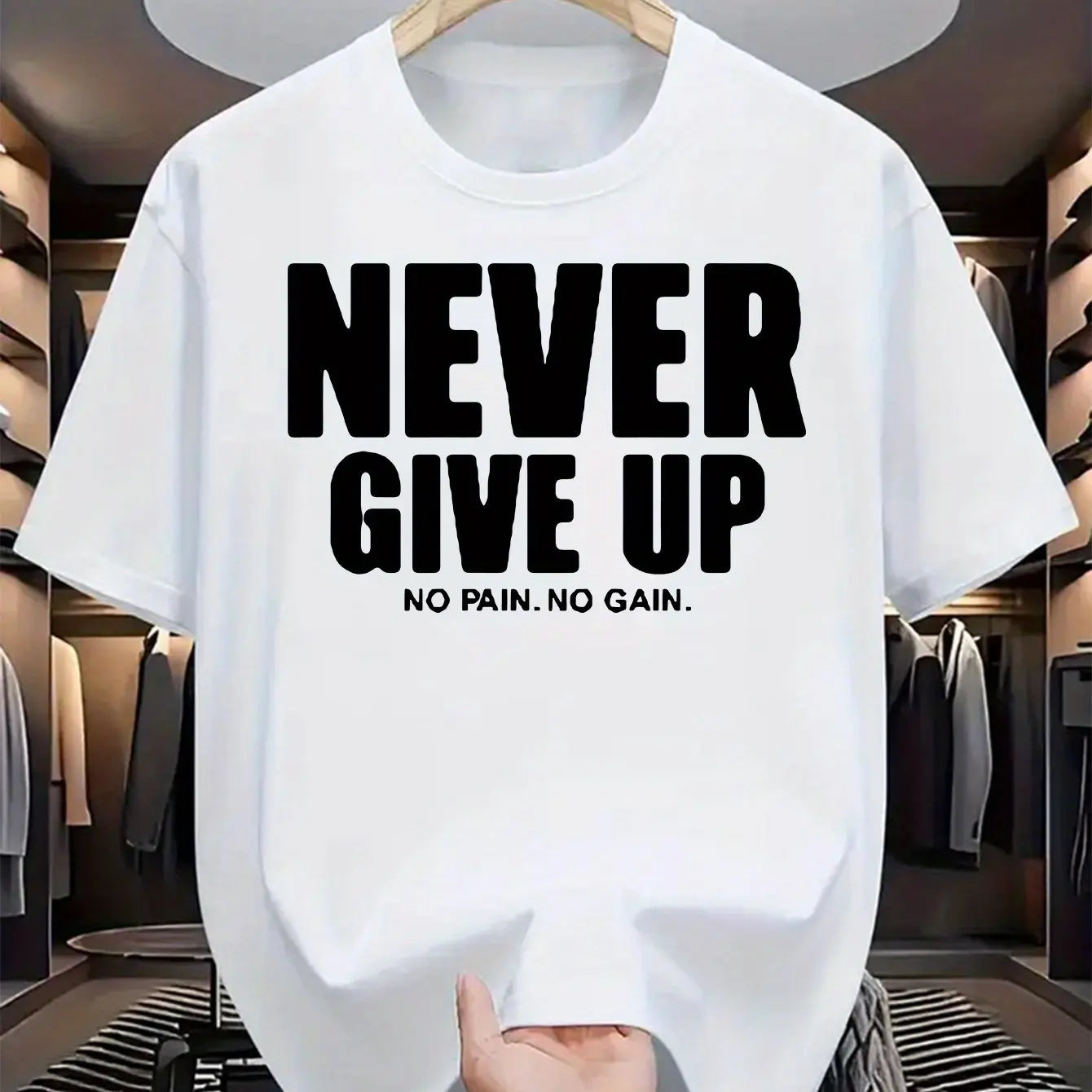 T-Shirt Homme “Never Give Up” – 100 % Coton Loose & Casual Été