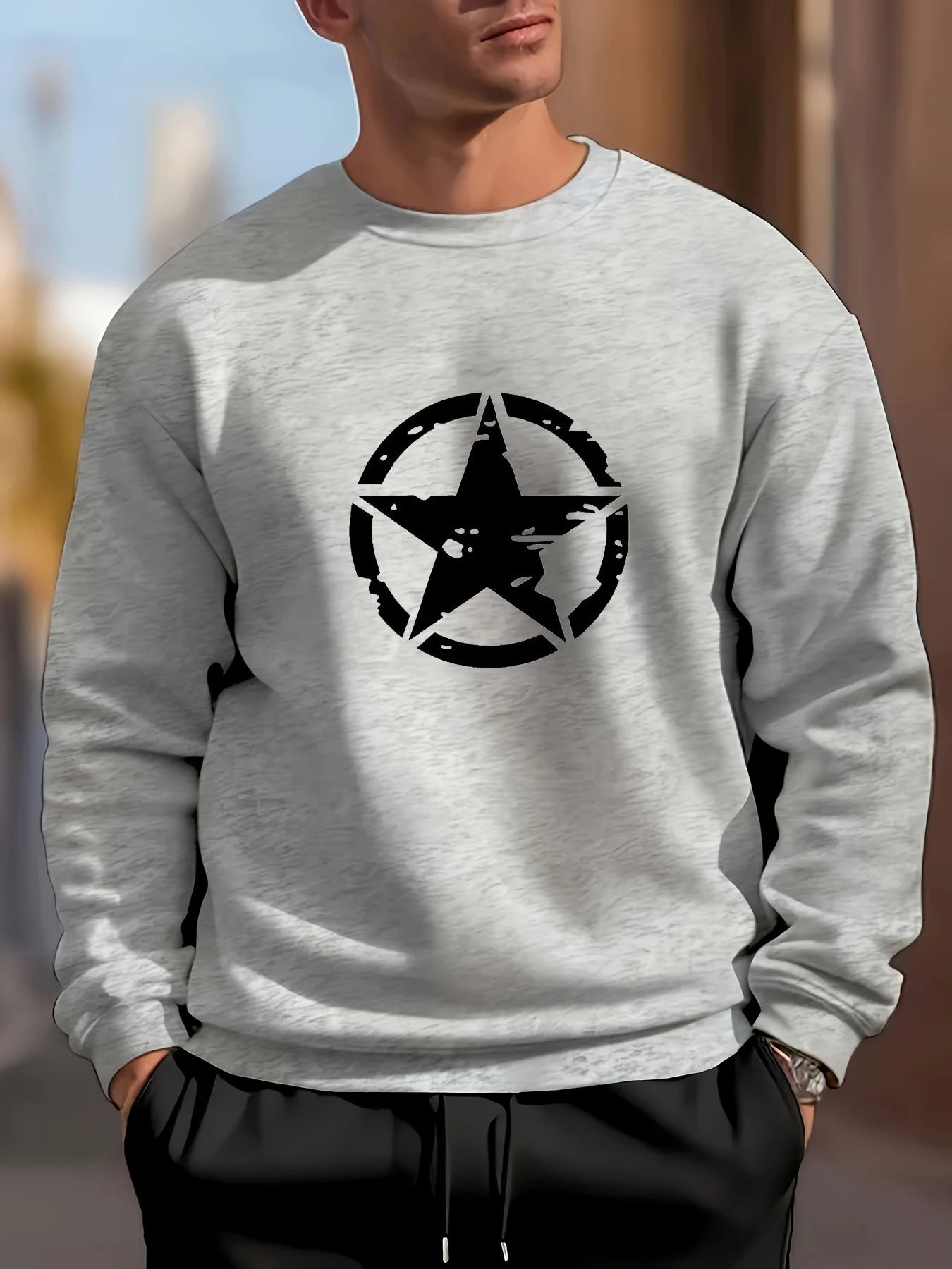 Sweatshirt Homme Fleece – Sweat Casual Imprimé Étoile Style Urbain