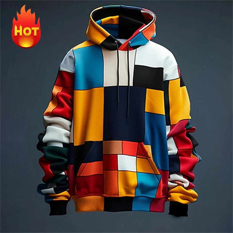 Hoodie Y2K Oversize 3D – Sweat à Capuche Streetwear Plaid Tendance Unisexe