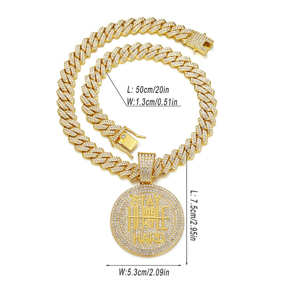Collier STAY HARD Iced Out - Chaîne Cubaine Dorée Hip Hop