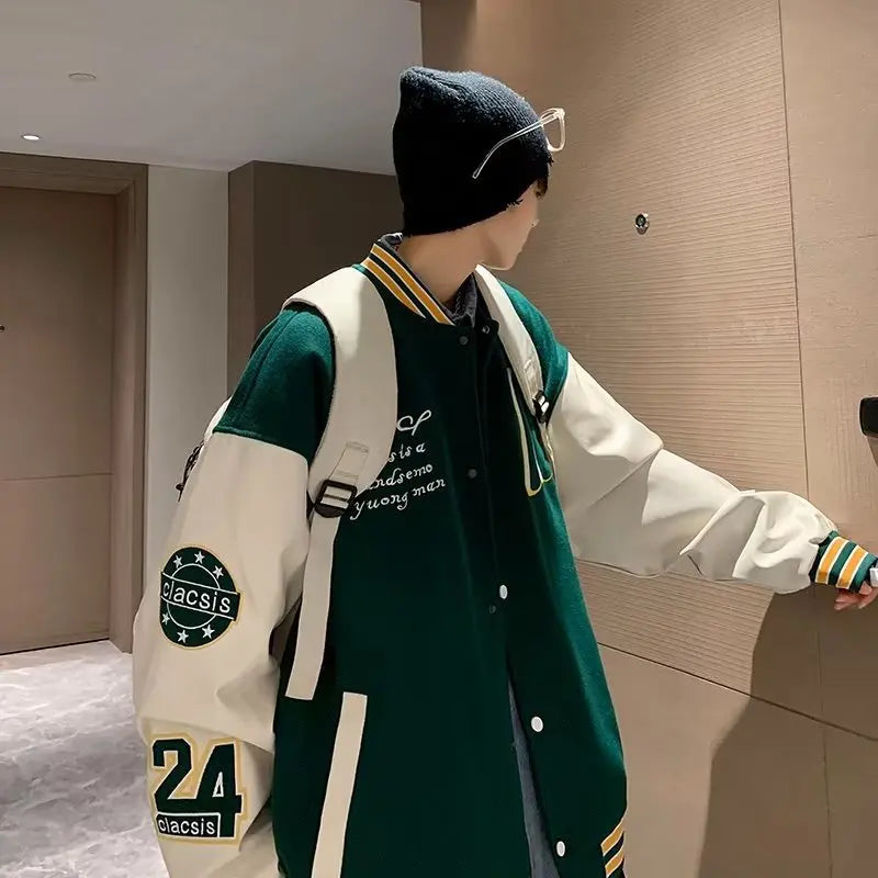 Blouson Teddy Broderie unisexe - Streetwear Loose Printemps