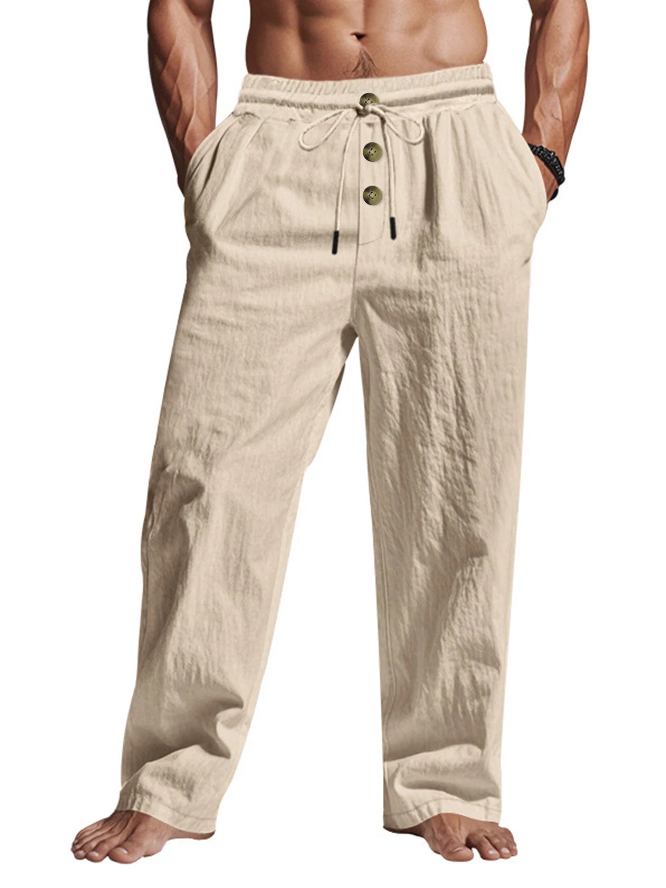 Men's Casual Trousers 2025 Spring/Summer New Man Large Size white Straight trousers Solid Beach black Fitness Pants S-XXXL
