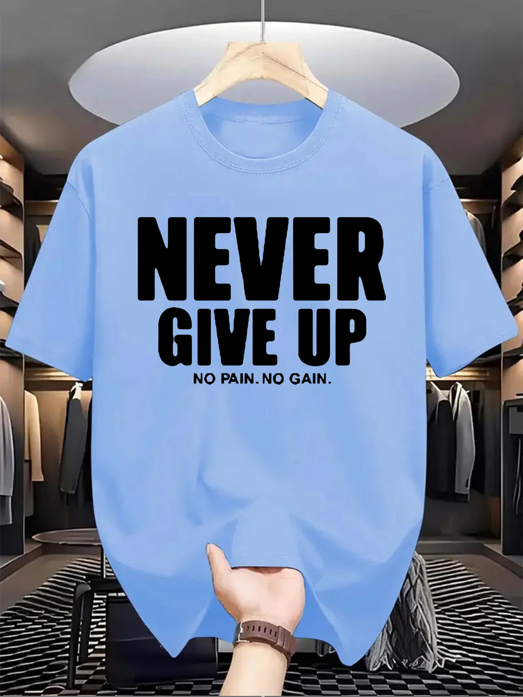 T-Shirt Homme “Never Give Up” – 100 % Coton Loose & Casual Été