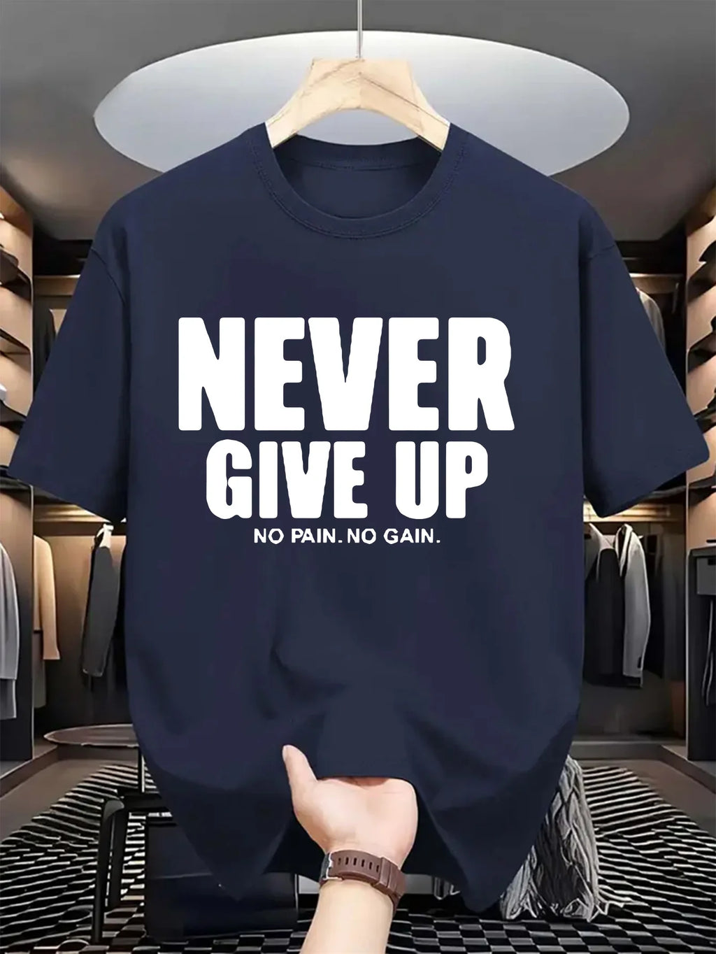 T-Shirt Homme “Never Give Up” – 100 % Coton Loose & Casual Été