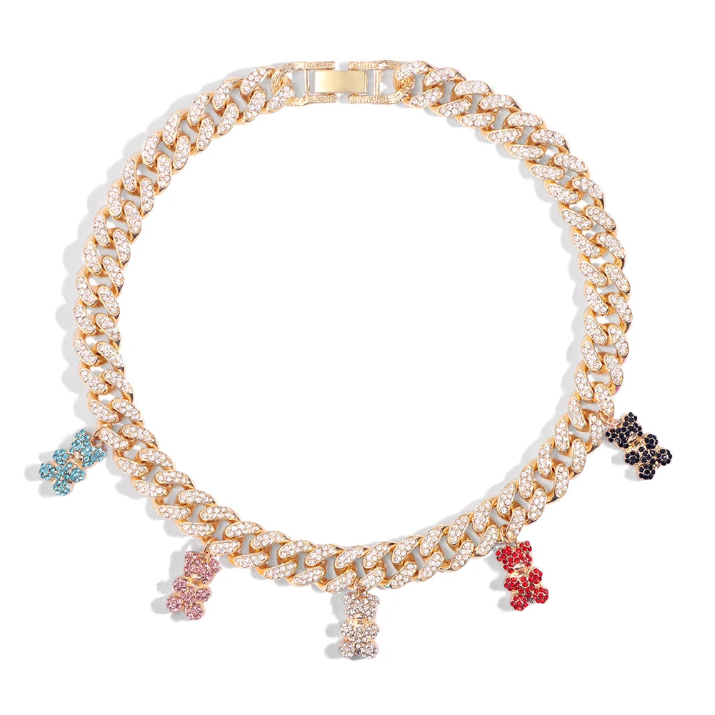 Collier Ours Acrylique Iced Out - Chaîne Cubaine Femme