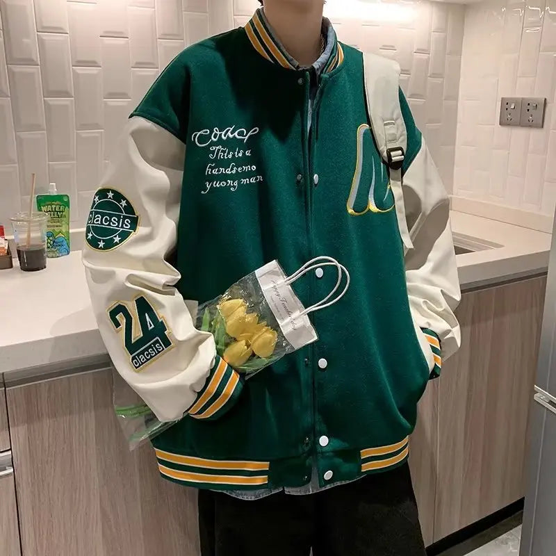 Blouson Teddy Broderie unisexe - Streetwear Loose Printemps