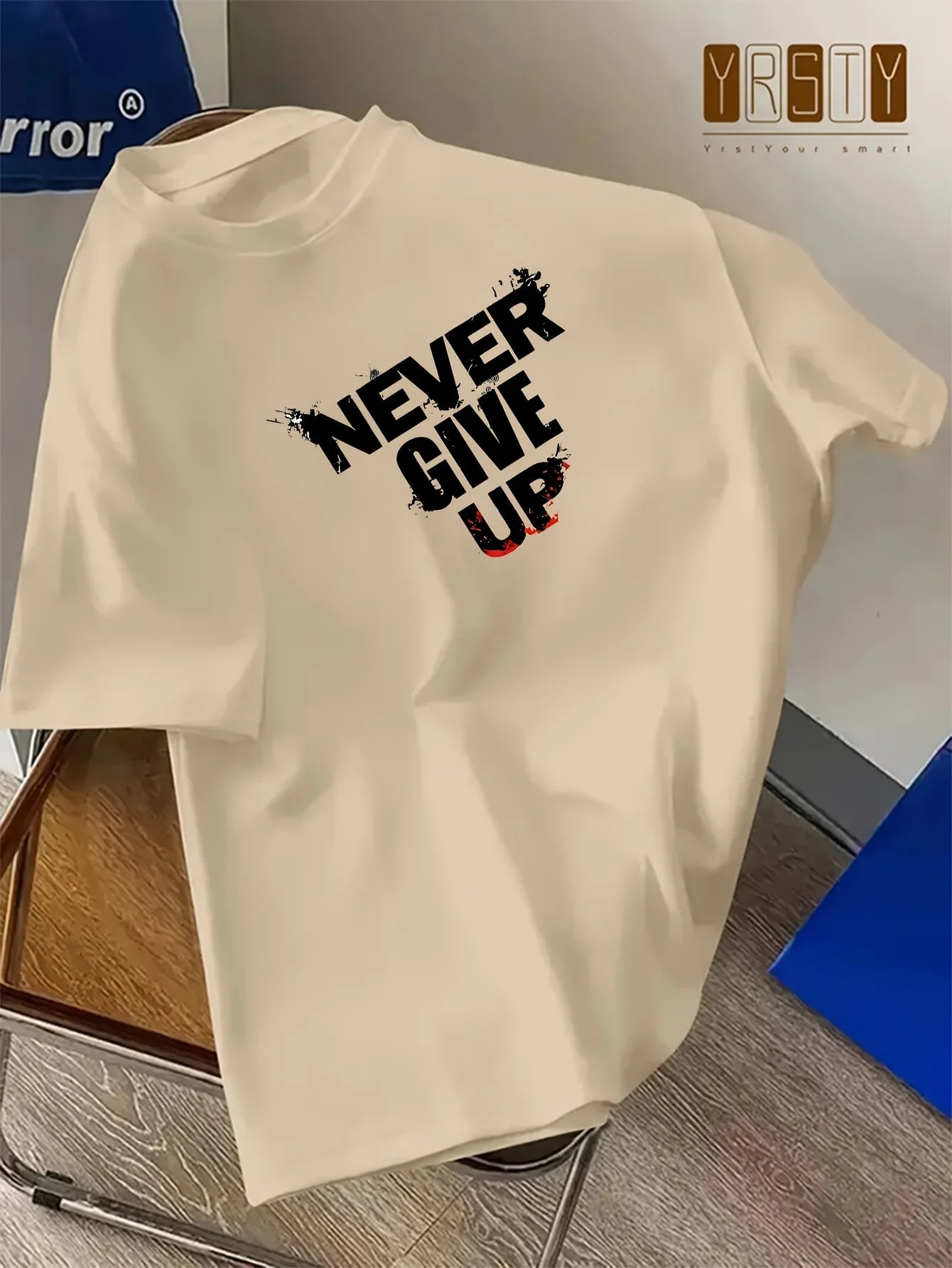 T-Shirt Homme “Never Give Up” – 100 % Coton Loose & Casual Été