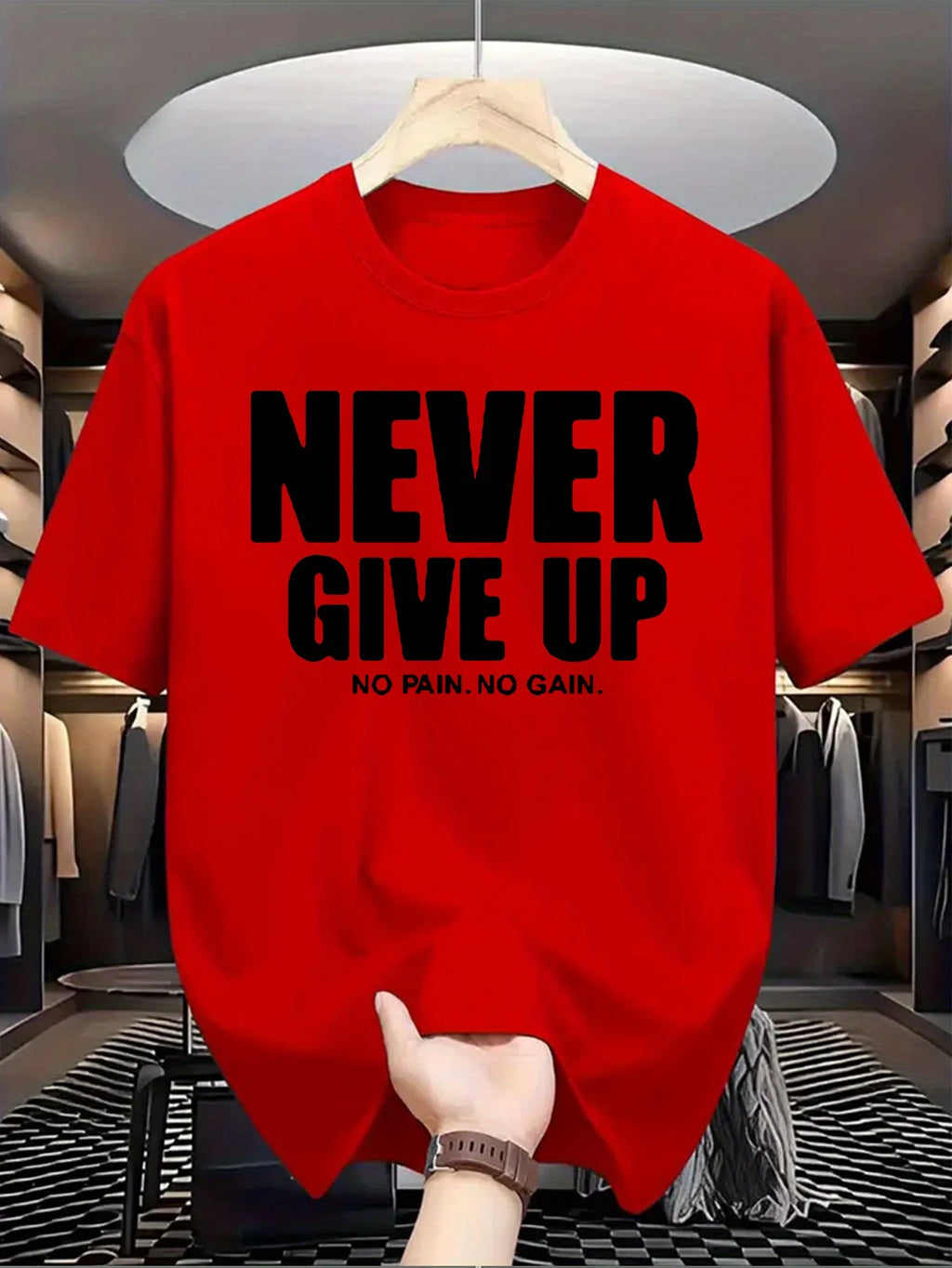 T-Shirt Homme “Never Give Up” – 100 % Coton Loose & Casual Été