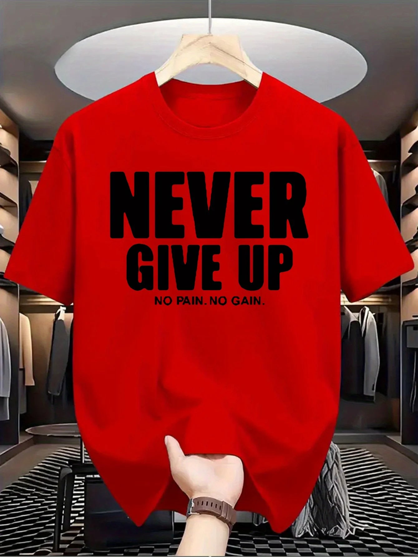 T-Shirt Homme “Never Give Up” – 100 % Coton Loose & Casual Été