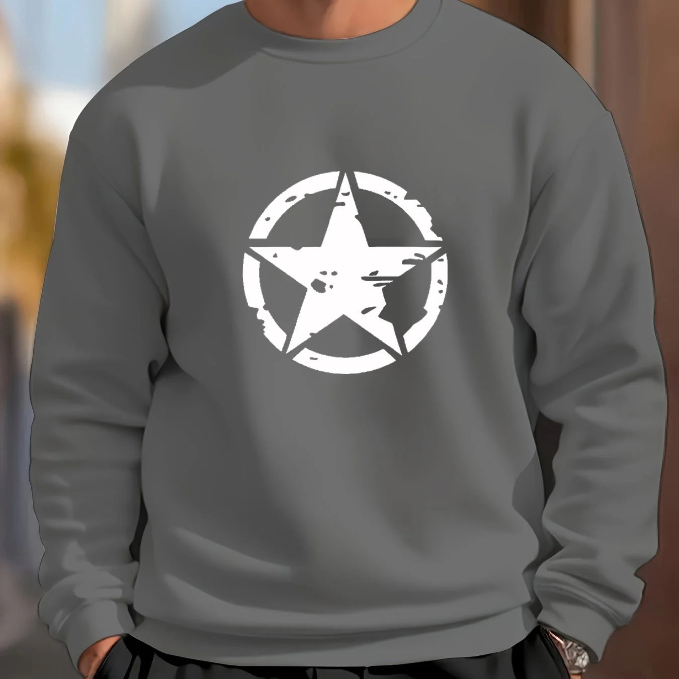 Sweatshirt Homme Fleece – Sweat Casual Imprimé Étoile Style Urbain