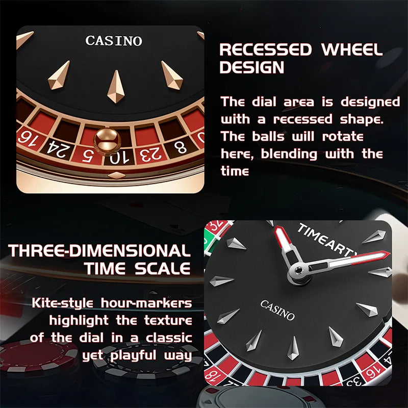 Rouletto™ Prestige  Montre Homme Quartz Design Casino en Acier