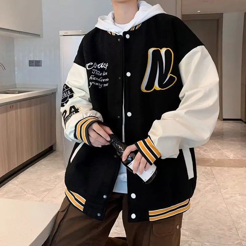 Blouson Teddy Broderie unisexe - Streetwear Loose Printemps