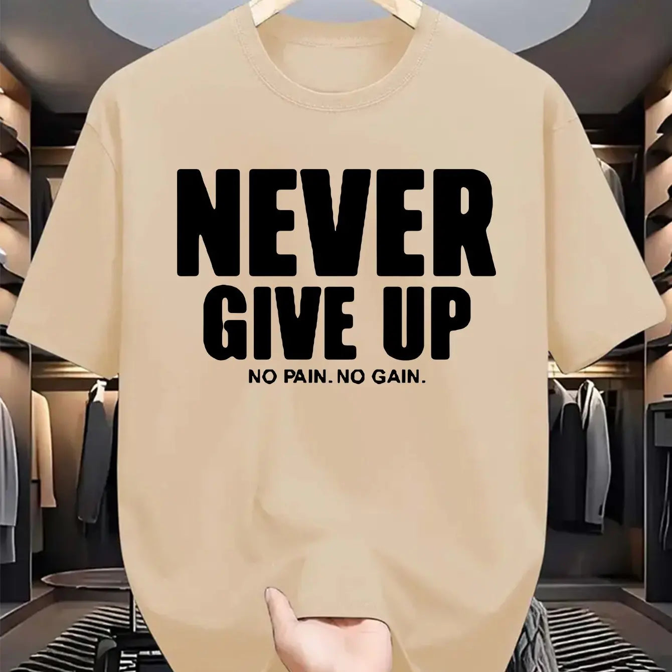T-Shirt Homme “Never Give Up” – 100 % Coton Loose & Casual Été