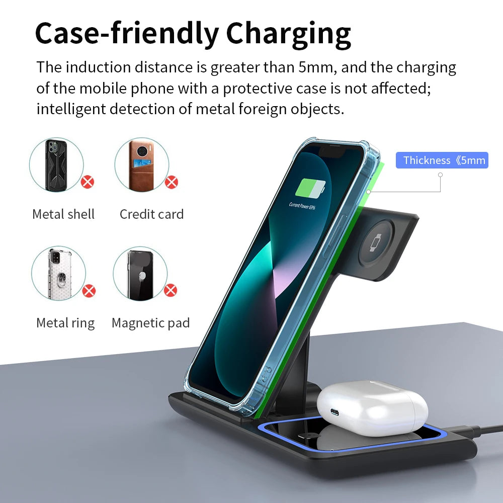 Chargeur Sans Fil 3-en-1 Pliable 200W pour iPhone & Apple Watch