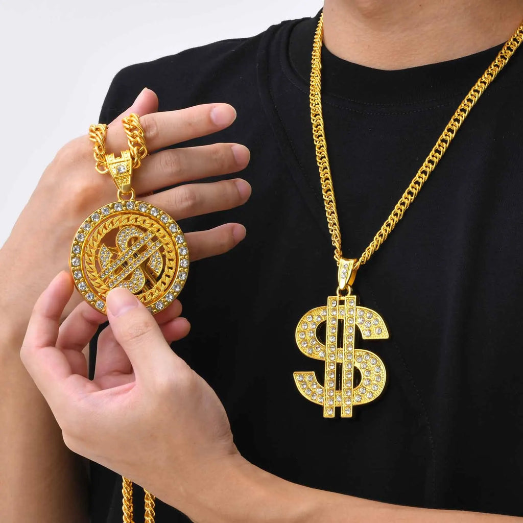 Collier Signe Dollar Doré - Chaîne Cubaine Hip Hop