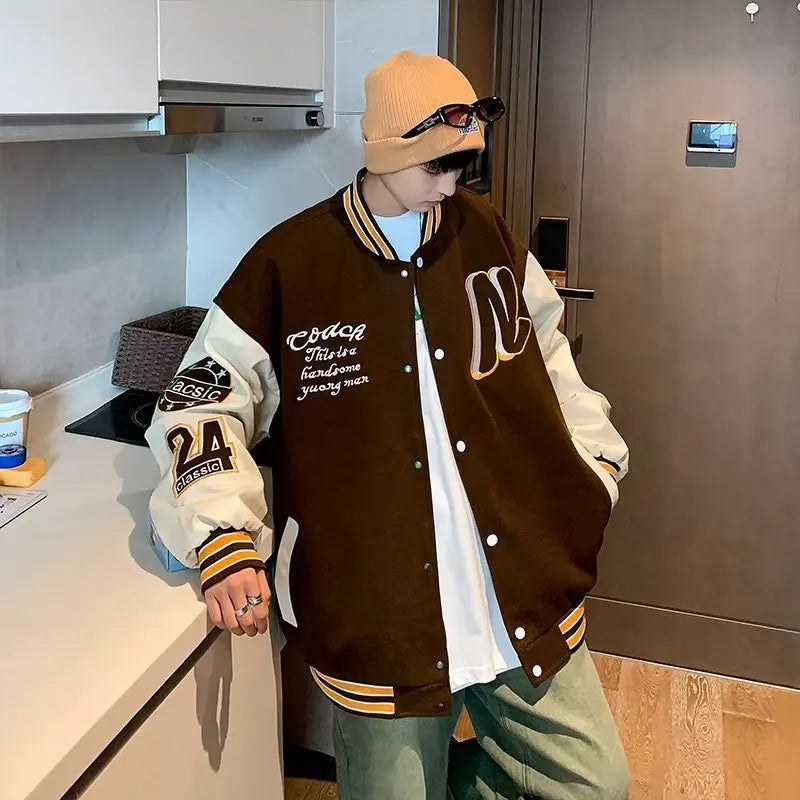 Blouson Teddy Broderie unisexe - Streetwear Loose Printemps