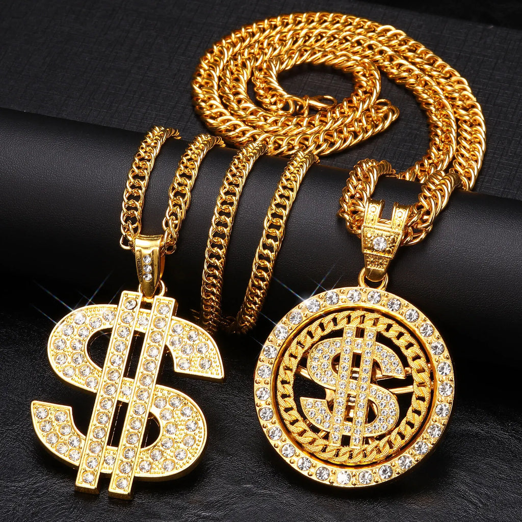 Collier Signe Dollar Doré - Chaîne Cubaine Hip Hop