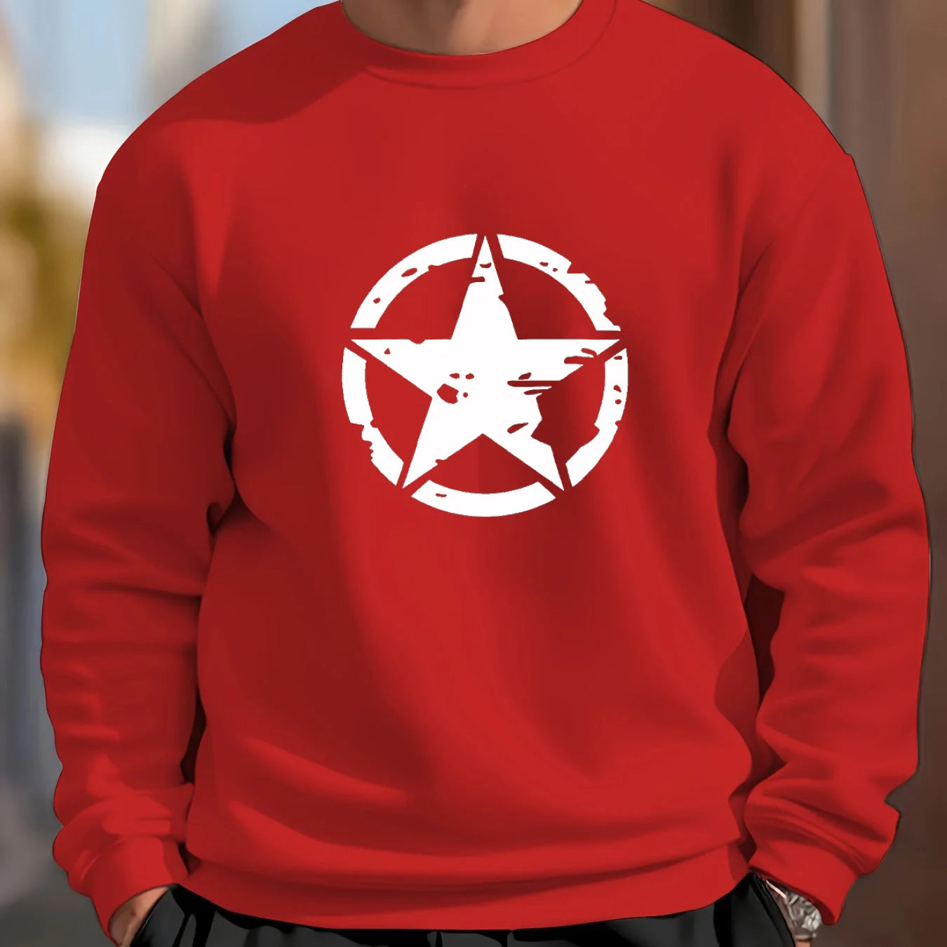 Sweatshirt Homme Fleece – Sweat Casual Imprimé Étoile Style Urbain