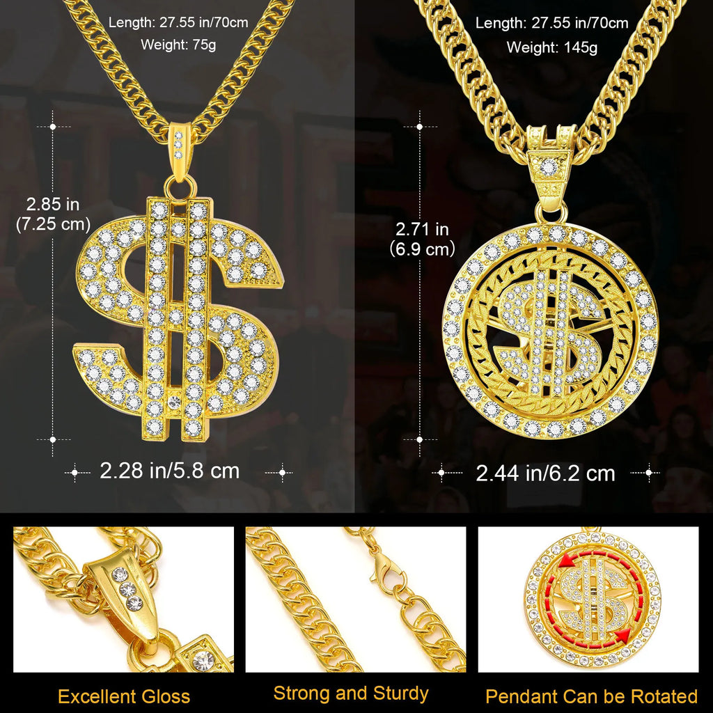 Collier Signe Dollar Doré - Chaîne Cubaine Hip Hop