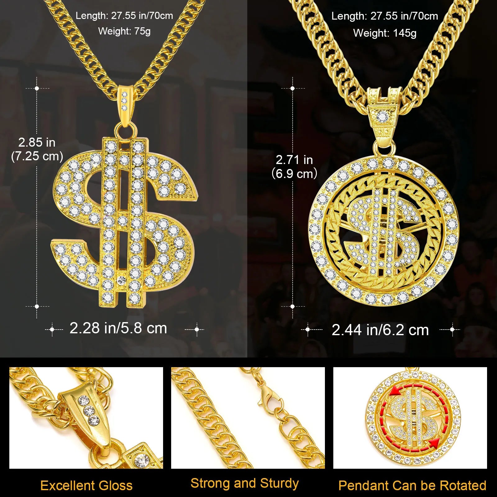 Collier Signe Dollar Doré - Chaîne Cubaine Hip Hop