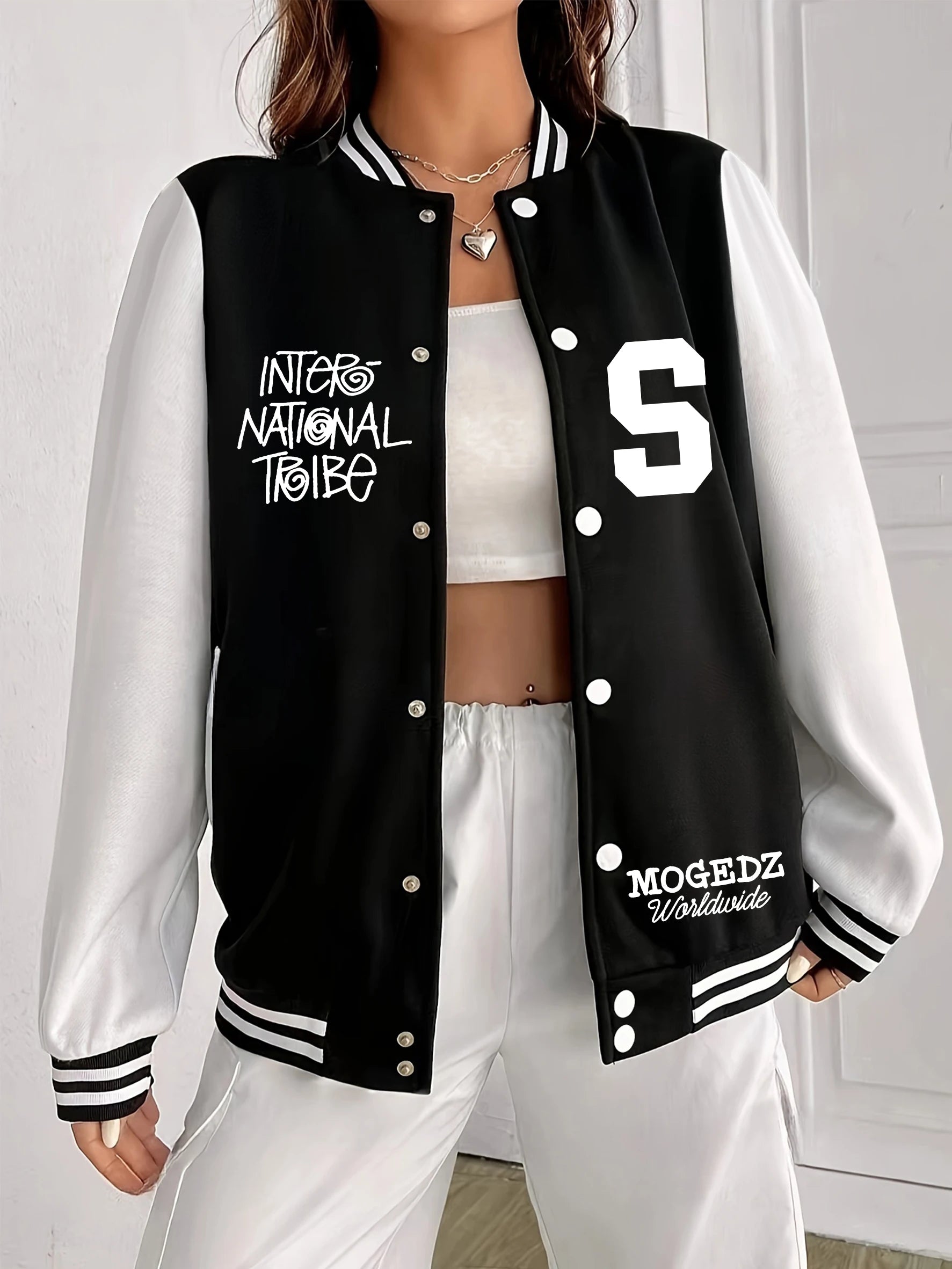 Blouson Varsity Polaire Femme - Teddy Polaire Lettres Hip Hop