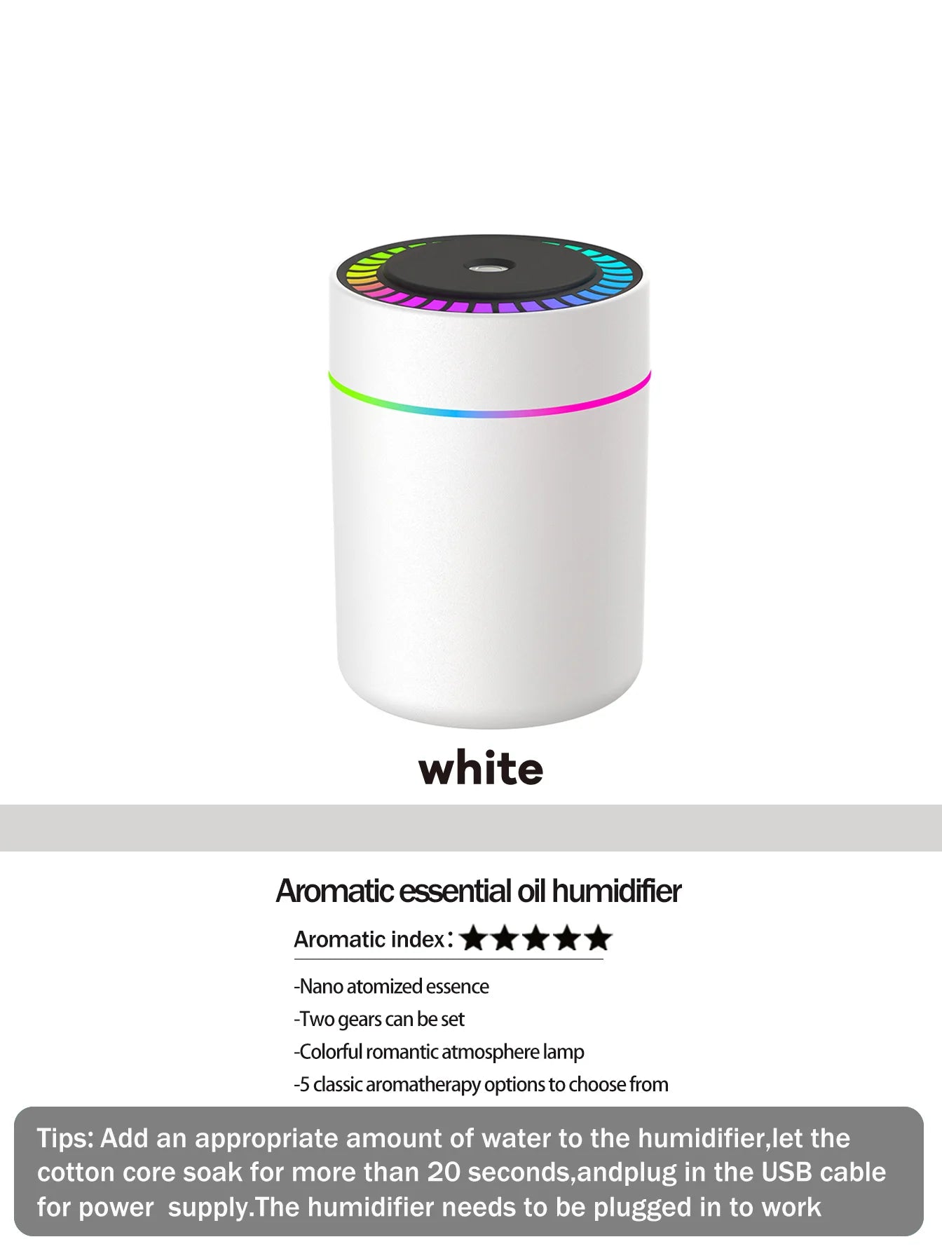 LumiAroma™ 180  Diffuseur d’Huiles Essentielles & Humidificateur LED 7 Couleurs Portable