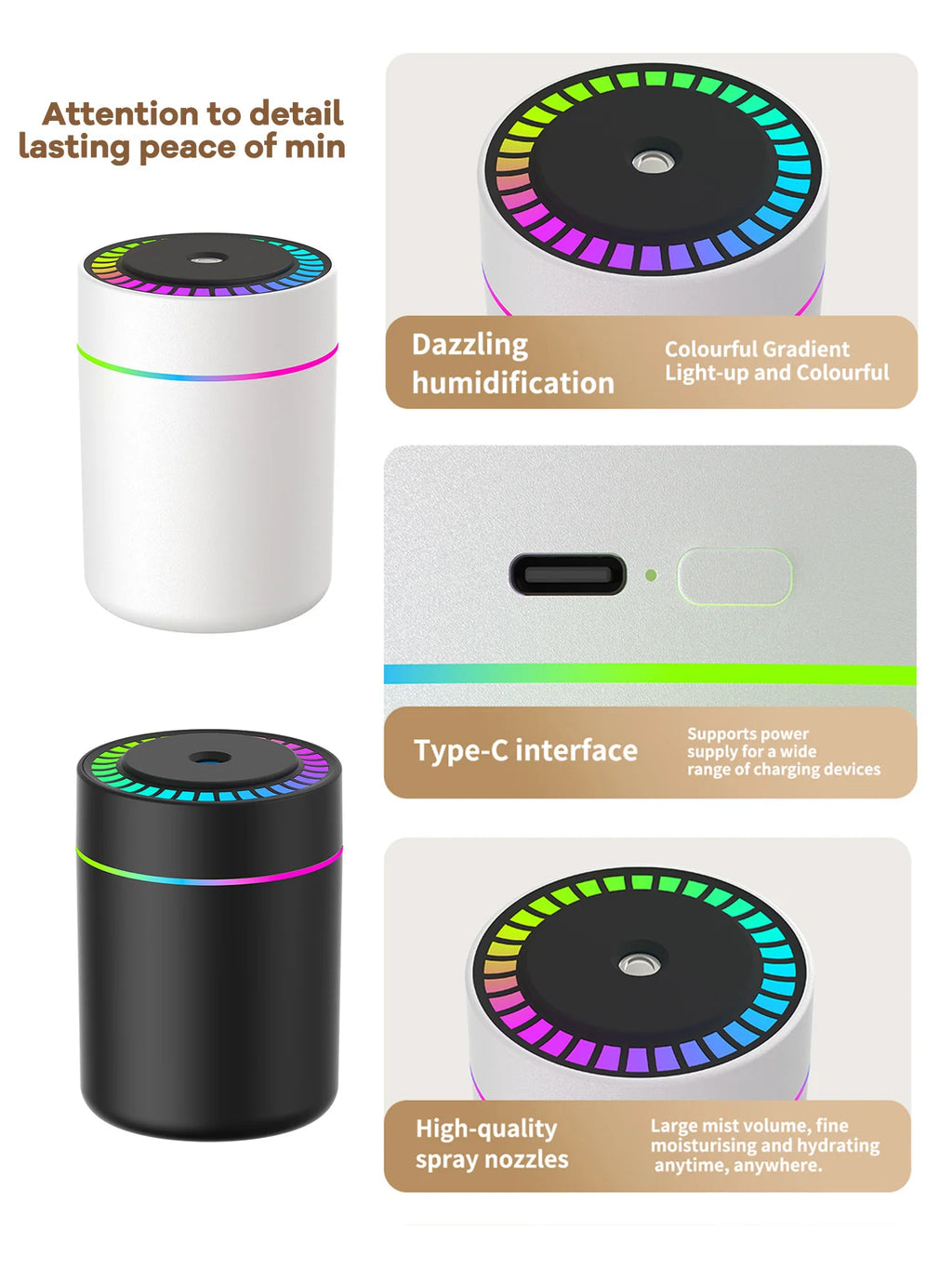 LumiAroma™ 180  Diffuseur d’Huiles Essentielles & Humidificateur LED 7 Couleurs Portable
