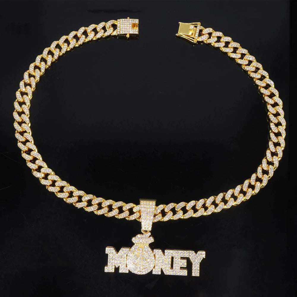 Collier Money Bag Iced Out - Collier Hip Hop Cubain